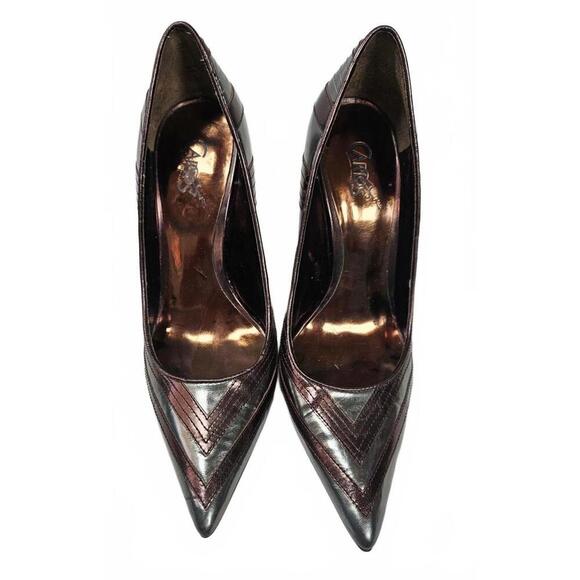 Carlos Santana Casino Metallic Pewter & Bronze Stiletto Pointed Toe Heels 7M - Picture 1 of 11